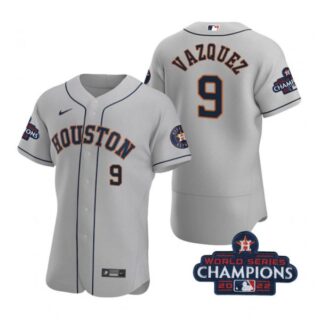 Men's Christian Vazquez Houston Astros 2022 World Series Champions Stitched Gray Jersey