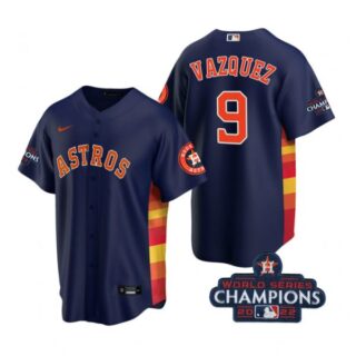 Men's Christian Vazquez Houston Astros 2022 World Series Champions Navy Stitched Jersey