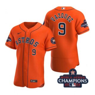Men's Christian Vazquez Houston Astros 2022 World Series Champions Stitched Orange Jersey