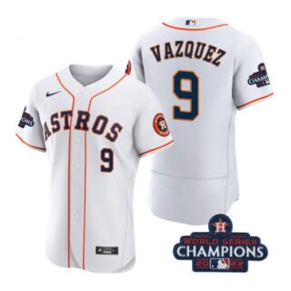 Men's Christian Vazquez Houston Astros 2022 World Series Champions Stitched White Jersey