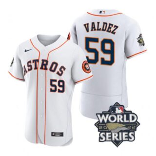 Men's Framber Valdez Houston Astros 2022 World Series Stitched Jersey White