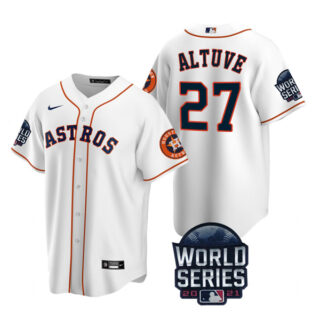Men's Houston Astros Jose Altuve 2021 World Series Stitched Jersey Cool Base White Home