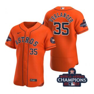 Men's Justin Verlander Houston Astros 2022 World Series Champions Stitched Orange Jersey