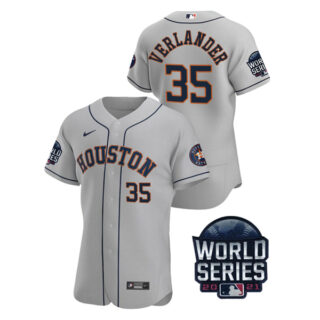 Men's Houston Astros Justin Verlander 2021 World Series Stitched Jersey Flex Base Gray