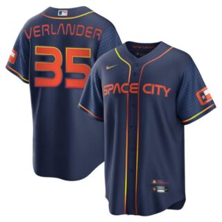 Men's Cool Base Justin Verlander Houston Astros 2022 Space City Connect Navy Stitched Jersey