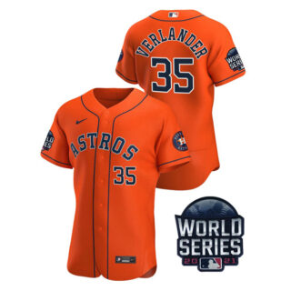 Men's Houston Astros Justin Verlander 2021 World Series Stitched Jersey Flex Base Orange