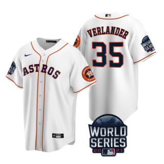 Men's Houston Astros Justin Verlander 2021 World Series Stitched Jersey Cool Base White Home