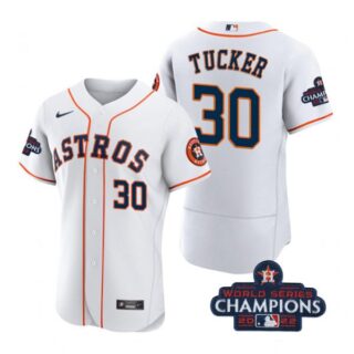 Men's Kyle Tucker Houston Astros 2022 World Series Champions Stitched White Jersey