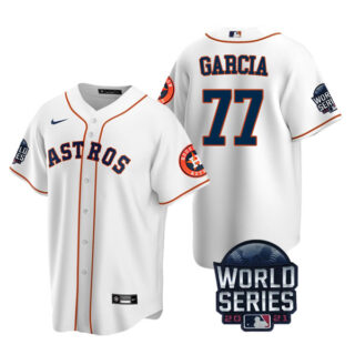 Men's Houston Astros Luis Garcia 2021 World Series Stitched Jersey Cool Base White Home