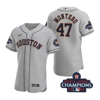 Men's Rafael Montero Houston Astros 2022 World Series Champions Stitched Gray Jersey