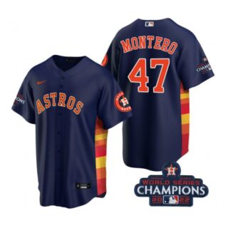 Men's Rafael Montero Houston Astros 2022 World Series Champions Navy Stitched Jersey