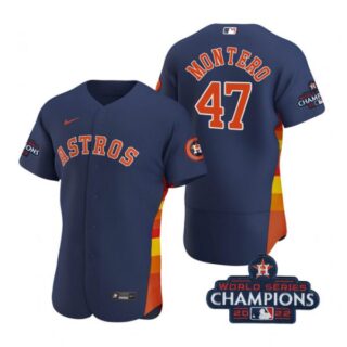 Men's Rafael Montero Houston Astros 2022 World Series Champions Stitched Navy Jersey