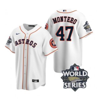 Men's Houston Astros Rafael Montero 2022 World Series White Home Stitched Jersey