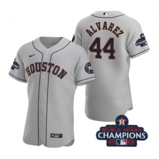 Men's Yordan Alvarez Houston Astros 2022 World Series Champions Stitched Gray Jersey