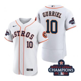 Men's Yuli Gurriel Houston Astros 2022 World Series Champions Stitched White Jersey