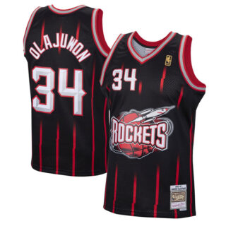 Men's #34 Hakeem Olajuwon Houston Rockets 1996-97 Hardwood Classics Jersey Black