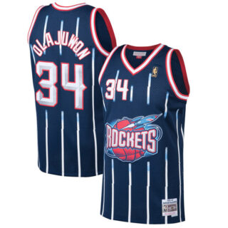 Men's #34 Hakeem Olajuwon Houston Rockets 1996-97 Hardwood Classics Jersey Navy