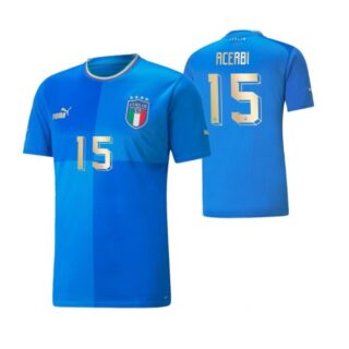 Youth Francesco Acerbi Italy National Team Blue Home Soccer Jersey 2022-23