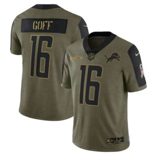 Men's #16 Jared Goff Detroit Lions Olive 2021 Salute To Service Limited Jersey