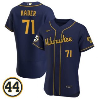 Men's #71 Josh Hader Milwaukee Brewers Gray Jersey Flex Base Navy
