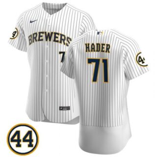 Men's #71 Josh Hader Milwaukee Brewers Gray Jersey Flex Base White