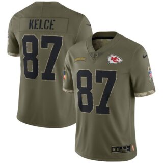 Youth Travis Kelce Kansas City Chiefs Olive 2022 Salute To Service Jersey Stitched