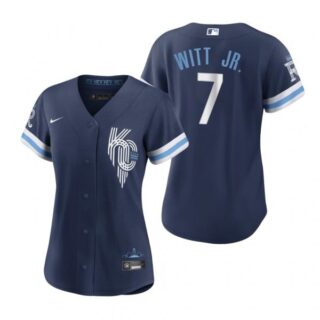 Women Kansas City Royals Bobby Witt Jr. Navy 2022 City Connect Stitched Jersey