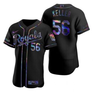 Men's Brad Keller Kansas City Royals Flex Base Jersey Black Holographic