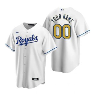 Men's Custom Kansas City Royals Cool Base Jersey White Golden