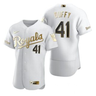 Men's Danny Duffy Kansas City Royals Flex Base Jersey White Golden