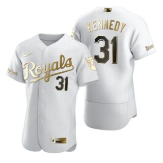 Men's Ian Kennedy Kansas City Royals Flex Base Jersey White Golden