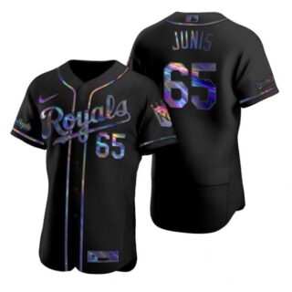 Men's Jakob Junis Kansas City Royals Flex Base Jersey Black Holographic