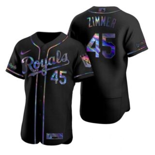 Men's Kyle Zimmer Kansas City Royals Flex Base Jersey Black Holographic