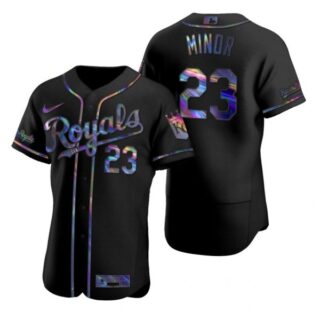 Men's Mike Minor Kansas City Royals Flex Base Jersey Black Holographic