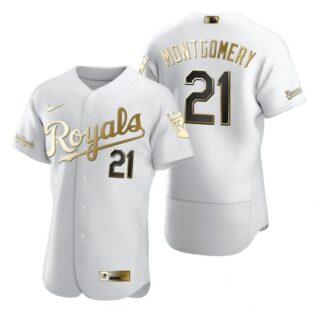 Men's Mike Montgomery Kansas City Royals Flex Base Jersey White Golden