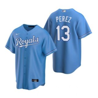 Men's Salvador Perez Kansas City Royals Cool Base Jersey Light Blue