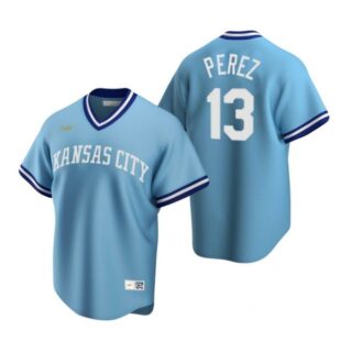 Men's Salvador Perez Kansas City Royals Cool Base Jersey Light Blue Cooperstown