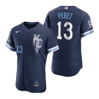 Men's - Flex Base Kansas City Royals Salvador Perez Navy 2022 City Connect Stitched Jersey
