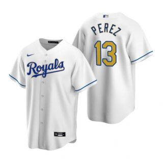 Men's Salvador Perez Kansas City Royals Cool Base Jersey White Golden