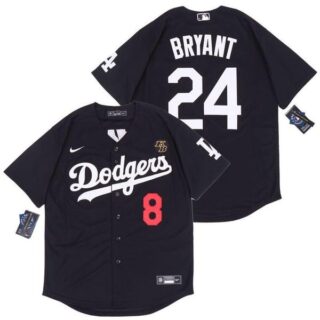 Men's Los Angeles Dodgers Kobe Bryant #8 #24 KB Patch Jersey Stitched Black