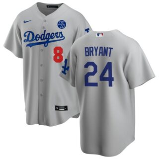 Men's Los Angeles Dodgers Kobe Bryant #8 #24 KB Patch Jersey Stitched Gray