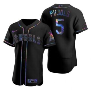 Men's Albert Pujols Los Angeles Angels Flex Base Jersey Black Holographic