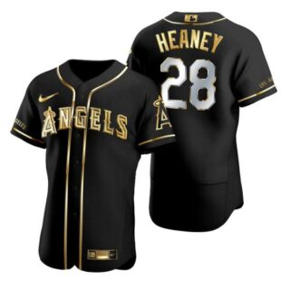 Men's Andrew Heaney Los Angeles Angels Flex Base Jersey Black Golden