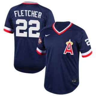 Men's David Fletcher Los Angeles Angels 1970 Throwback Jersey - Stitched Navy