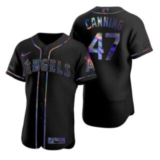 Men's Griffin Canning Los Angeles Angels Flex Base Jersey Black Holographic