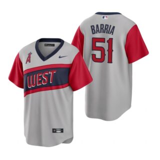 Men's #51 Jaime Barria Los Angeles Angels Gray Road 2021 Little League Classic Jersey