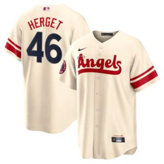 Men's Cool Base Los Angeles Angels Jimmy Herget 2022 City Connect Cream Stitched Jersey