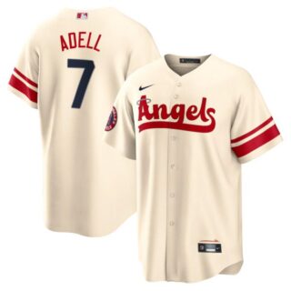 Men's Cool Base Los Angeles Angels Jo Adell 2022 City Connect Cream Stitched Jersey