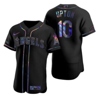 Men's Justin Upton Los Angeles Angels Flex Base Jersey Black Holographic
