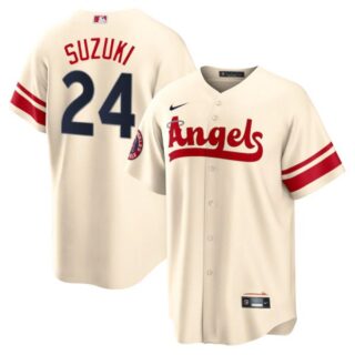 Men's Cool Base Los Angeles Angels Kurt Suzuki 2022 City Connect Cream Stitched Jersey